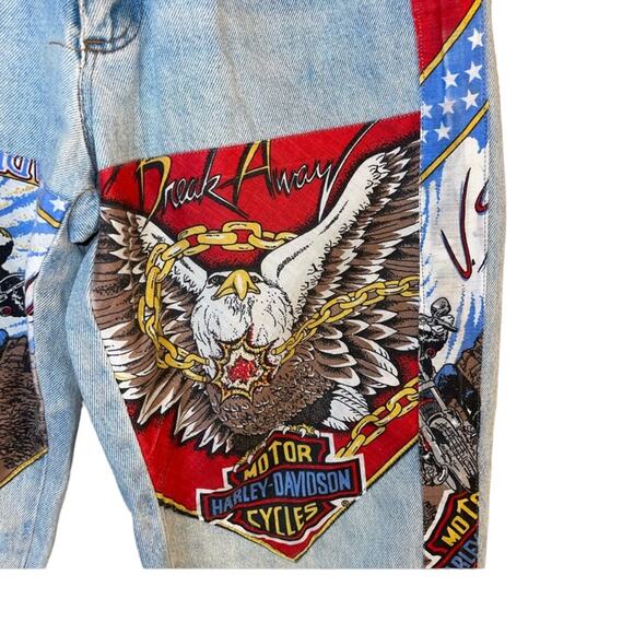 Harley Davidson Vintage Rare 100% Cotton Patch Straight Leg Jeans High Waist 32 - Picture 3 of 12